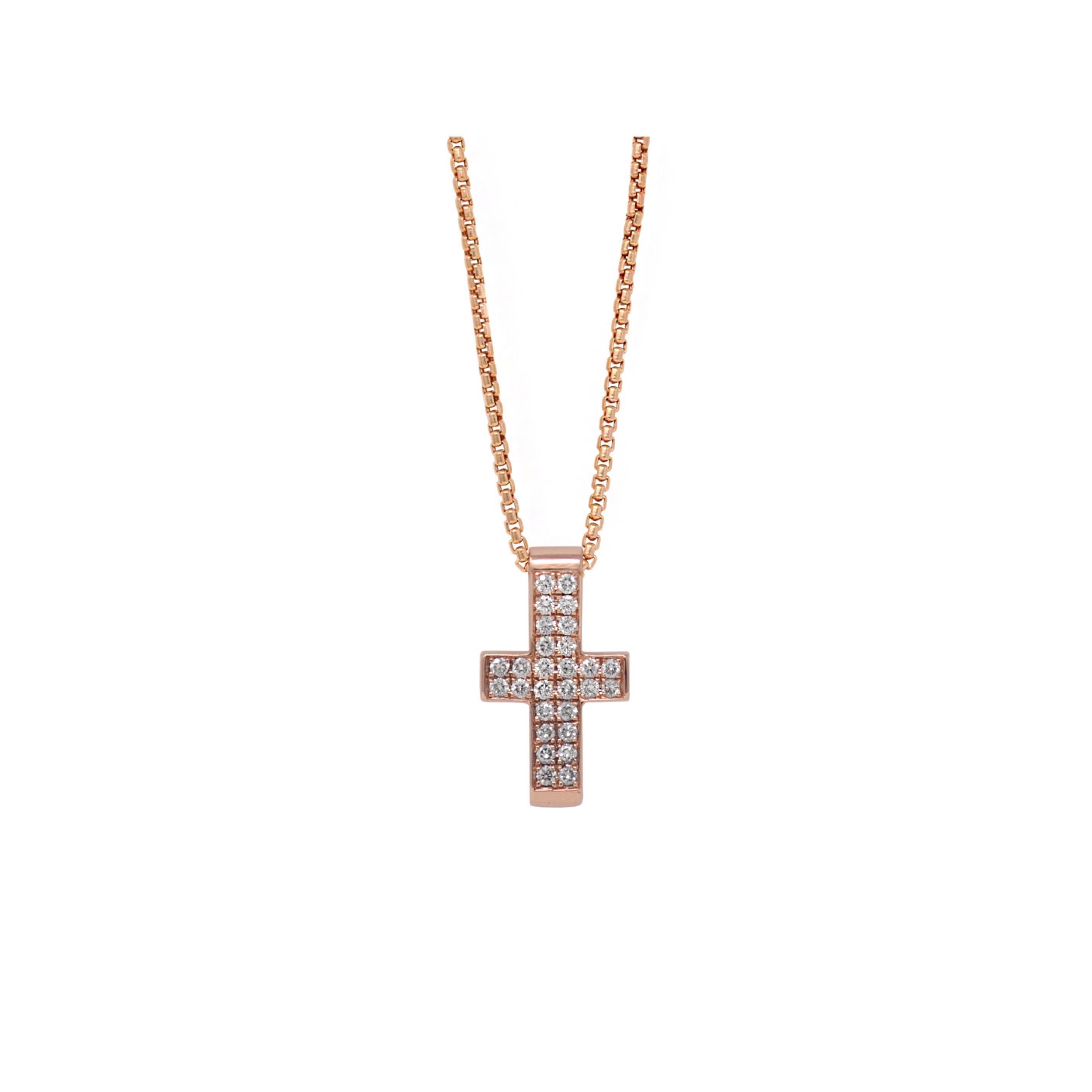 Unisex Small 14k Rose Gold Black Diamond Block Cross Necklace | VERSANI ...