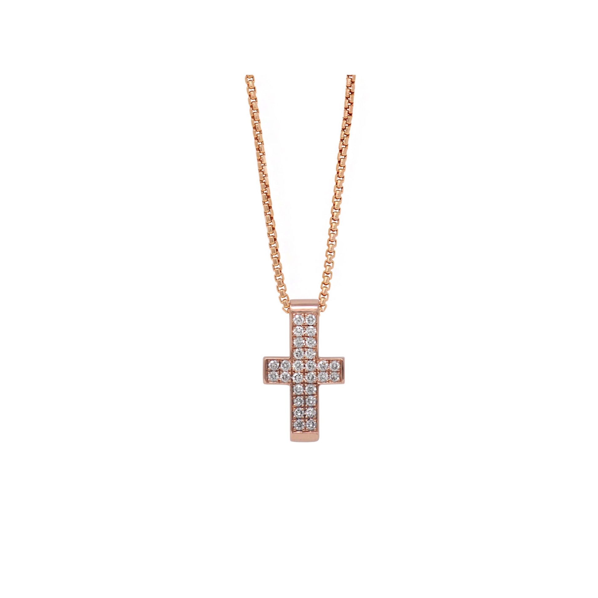 Small 14k rose gold 3d block cross pendant with white diamonds - Best cross jewelry by Versani SoHo