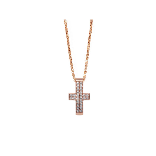 Small 14k rose gold 3d block cross pendant with white diamonds - Best cross jewelry by Versani SoHo
