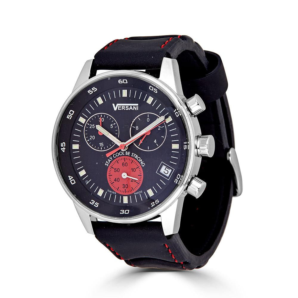 Round Cosmos Chronograph Watch On Black Leather Band