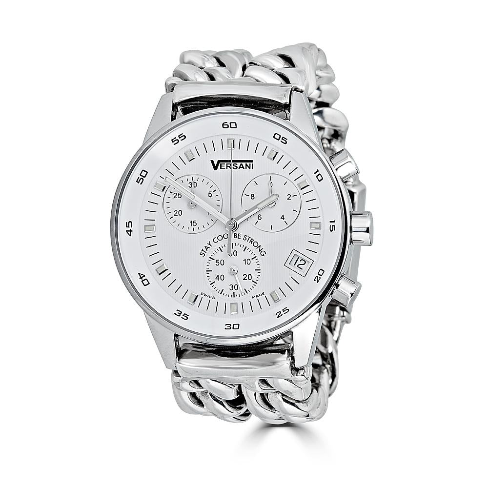 Round Chronograph Watch On Double Chain Bracelet