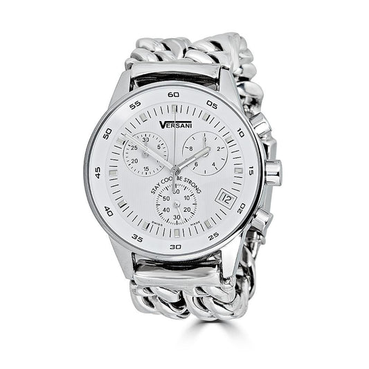 Round Chronograph Watch On Double Chain Bracelet