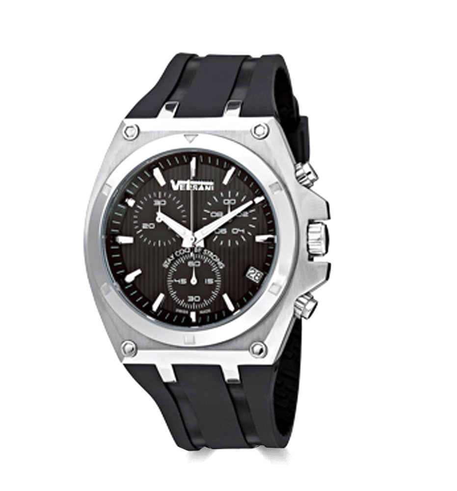 Round Deluxe Chronograph Watch On Black Rubber Band