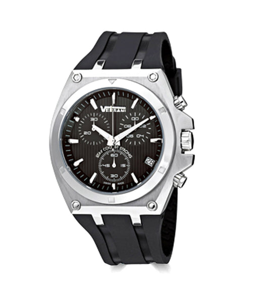 Round Deluxe Chronograph Watch On Black Rubber Band