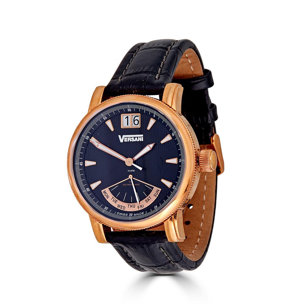Rose Gold Watch On Black Leather Band