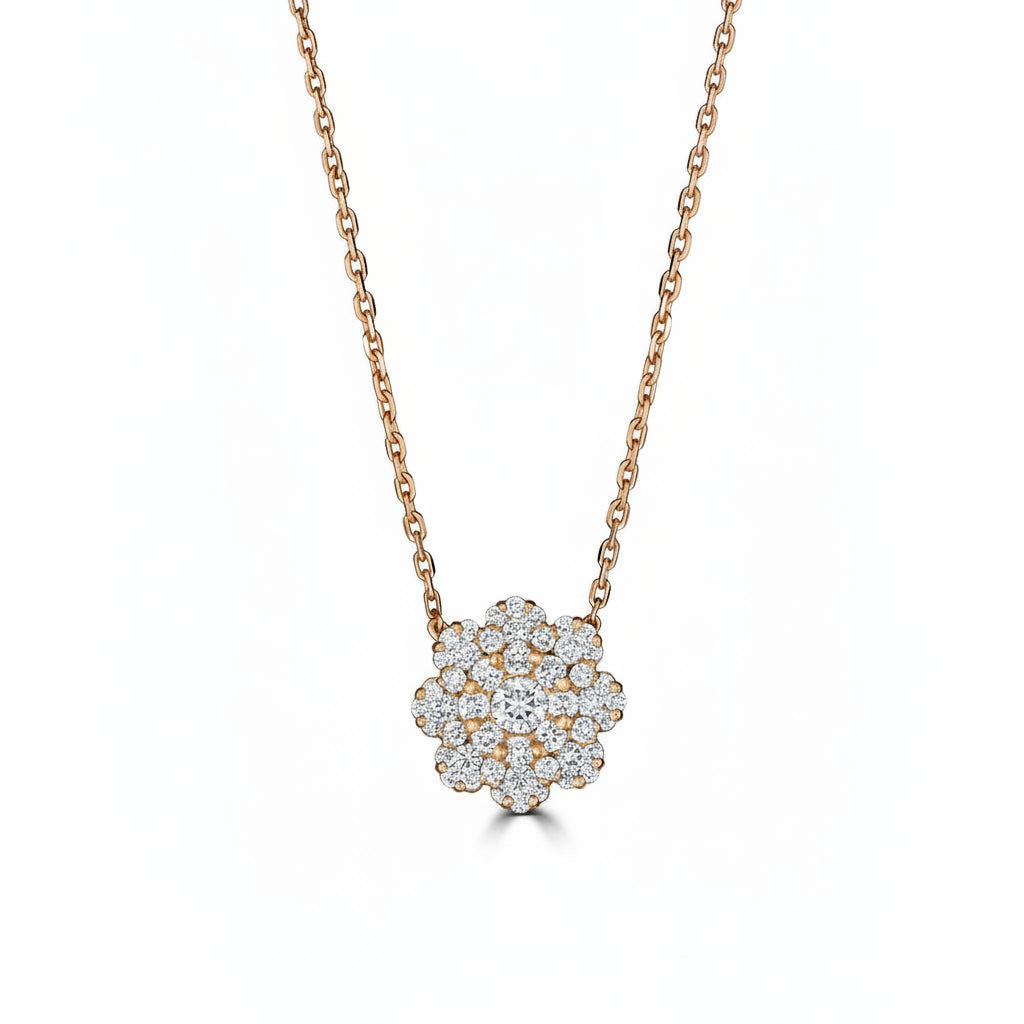 Women's 18k gold flower necklace with hand-set white diamonds - Best floral luxury jewelry by Versani SoHo