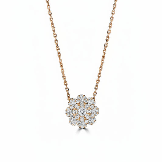 Women's 18k gold flower necklace with hand-set white diamonds - Best floral luxury jewelry by Versani SoHo
