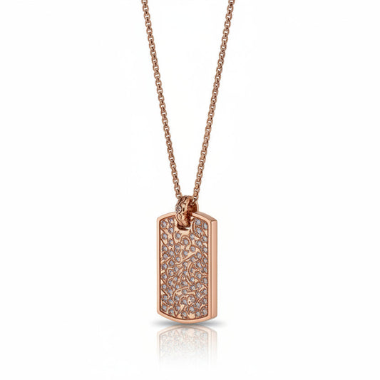 Men's 14k rose gold tag necklace with hand-set white diamonds - Best men's jewelry by Versani SoHo