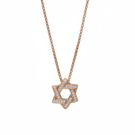 Unisex 14k rose gold Star of David necklace with hand-set white diamonds - Best spiritual jewelry by Versani SoHo