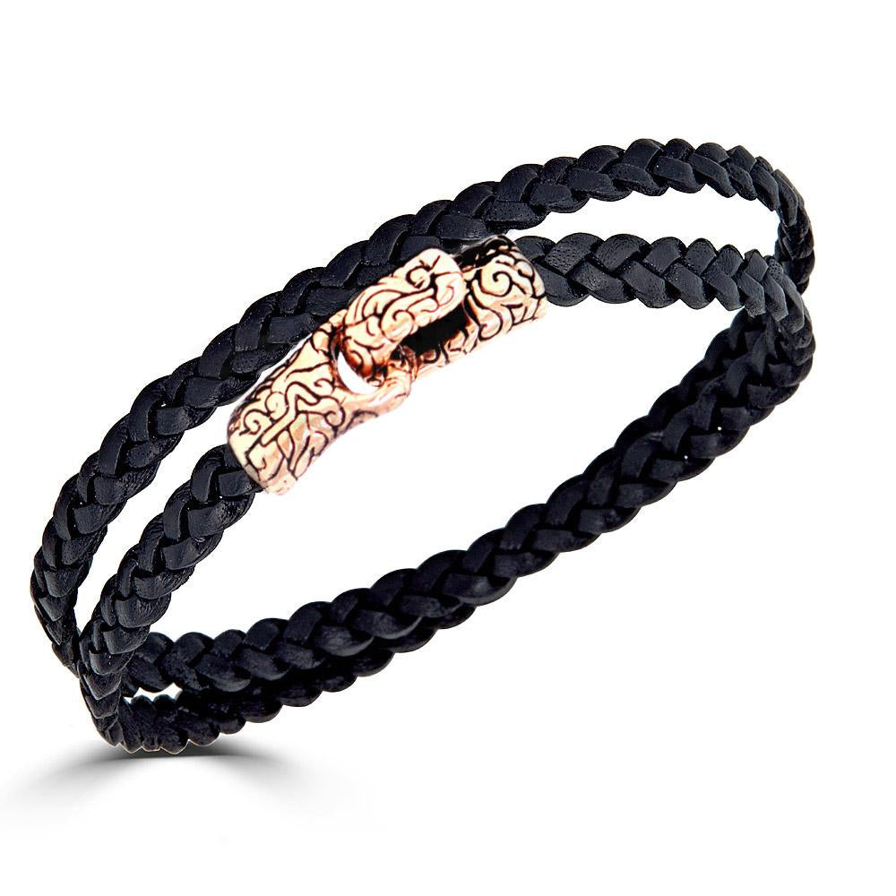 Rose Gold KeyDesign Double Braided Leather Bracelet