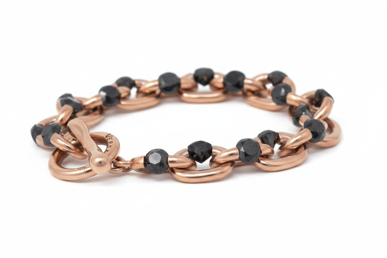 Large Black Diamond Rose Gold Tension Link Bracelet