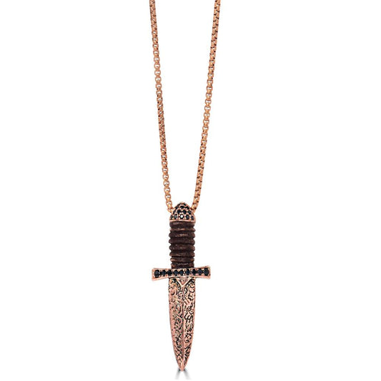 Small Rose Gold Bocote Wood & Black Diamond Dagger Necklace