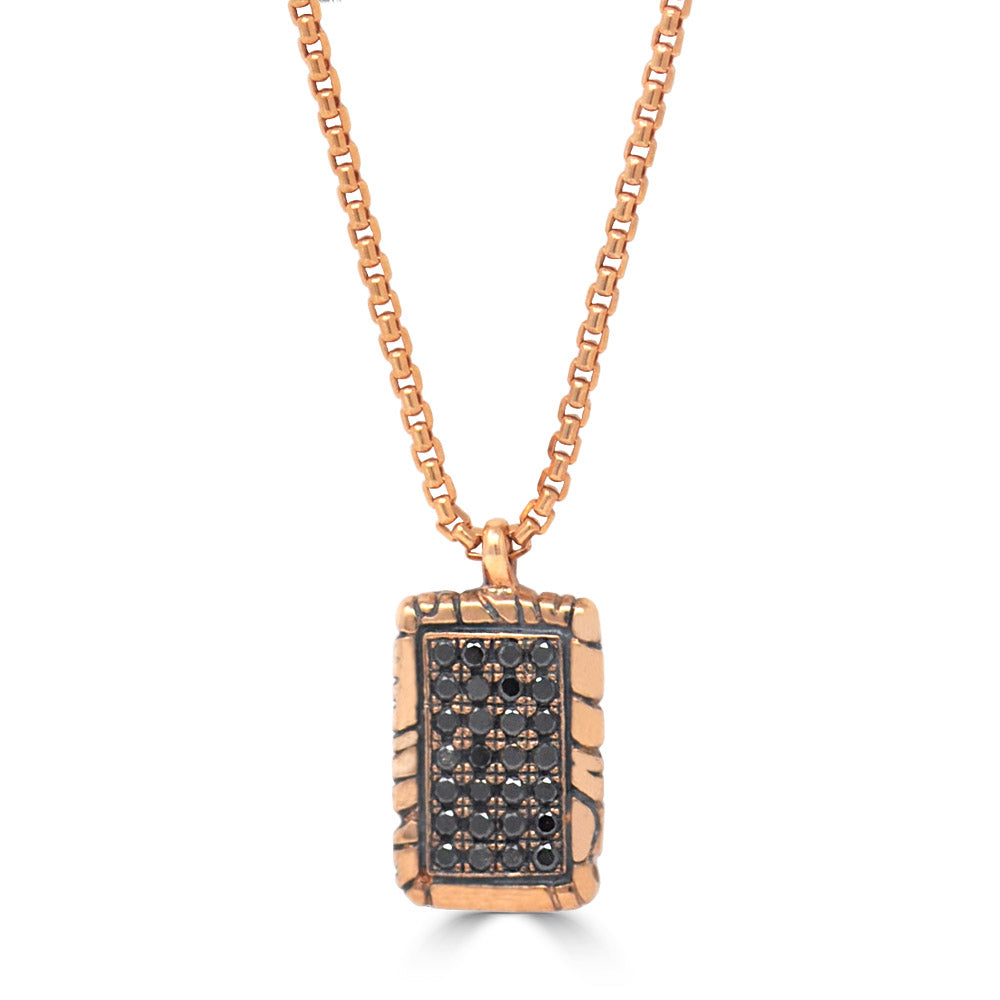 Small Black Diamond KeyDesign Tag Pendant Necklace In Rose Gold