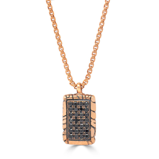 Small Black Diamond KeyDesign Tag Pendant Necklace In Rose Gold