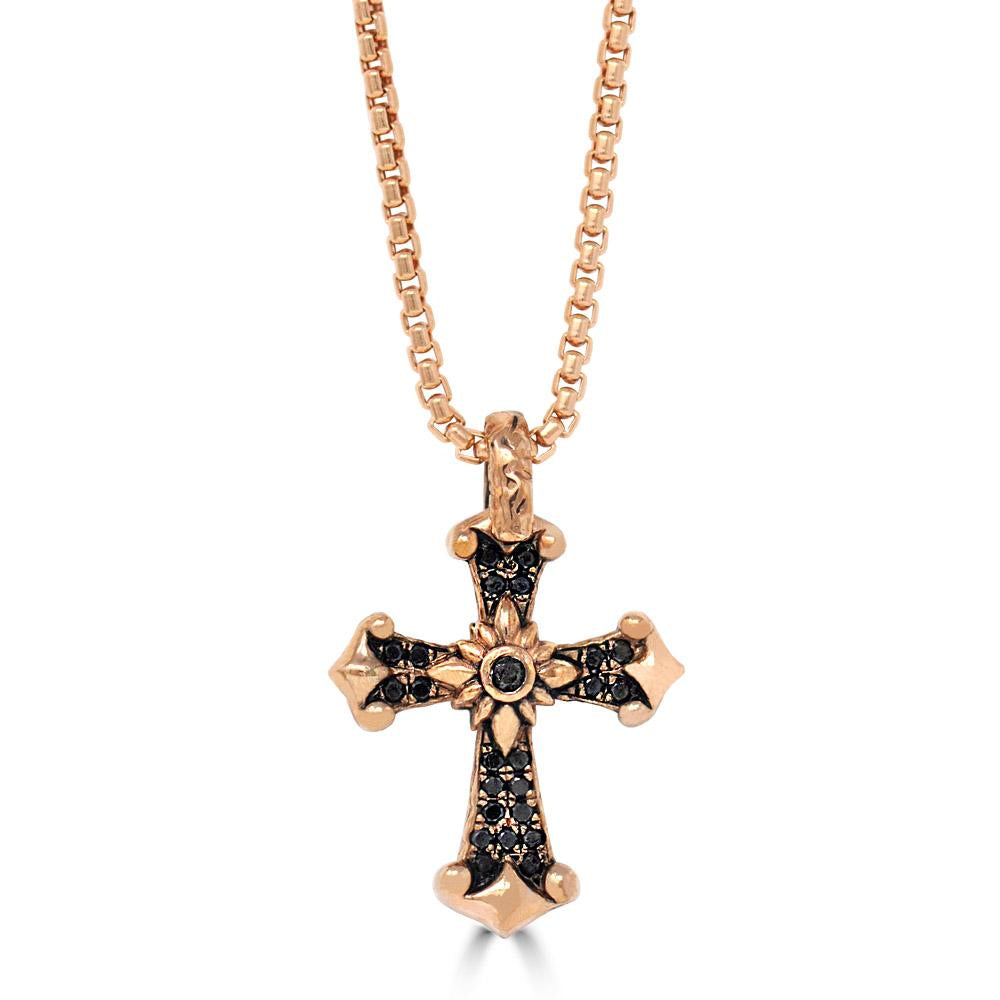 Medium KeyDesign Black Diamond Sun Cross Pendant Necklace