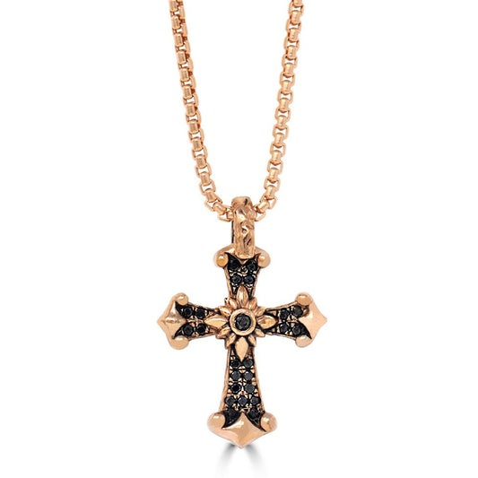 Black Diamond Sun Cross Pendant Necklace In Gold