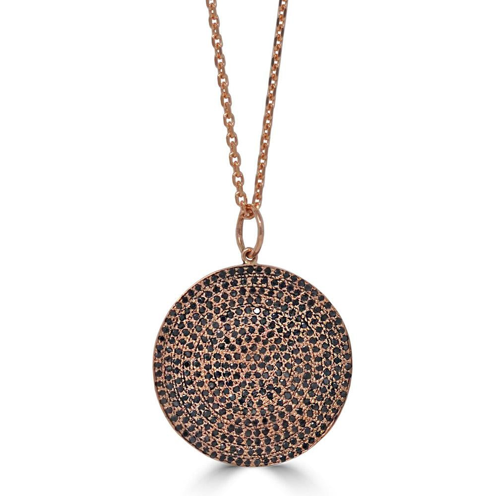 Round Black Diamond Disc Pendant Necklace