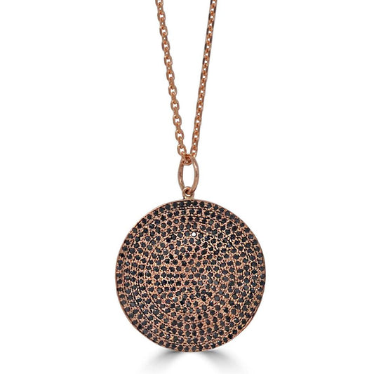 Black Diamond Disc Pendant Necklace In Rose Gold