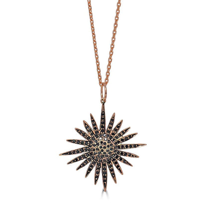 Black Diamond Snowflake Pendant Necklace In Rose Gold