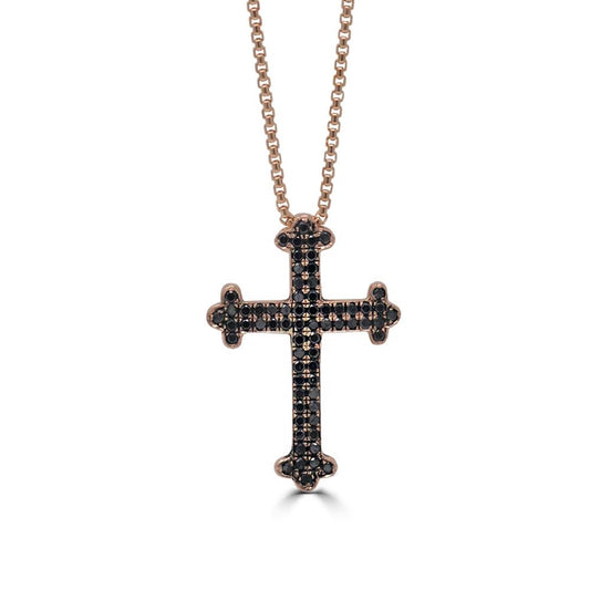 Black Diamond Rose Gold Maltese Cross Pendant Necklace