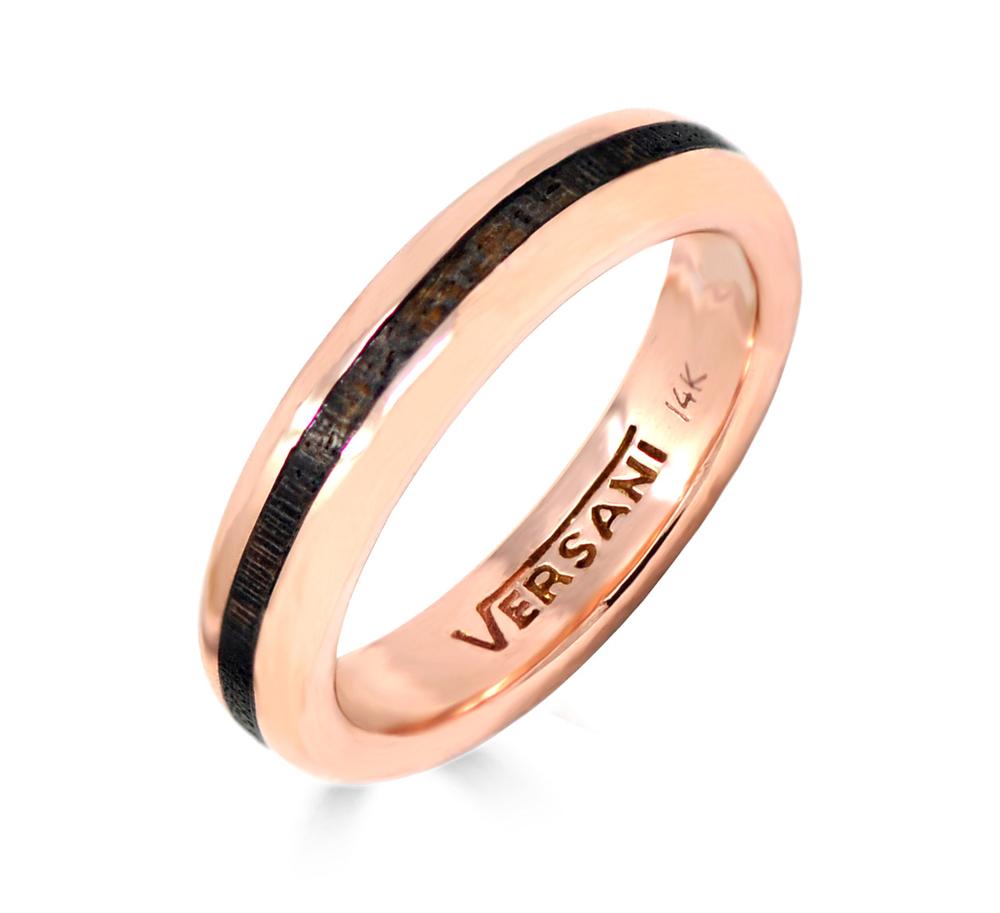 Thin Wood Inlay Band Ring In Rose Gold