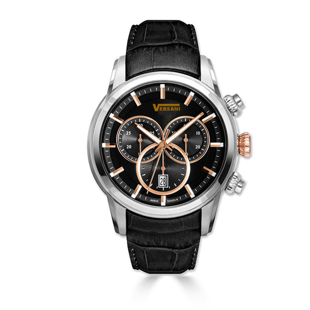 Round Chronograph Watch With Rose Gold Elements